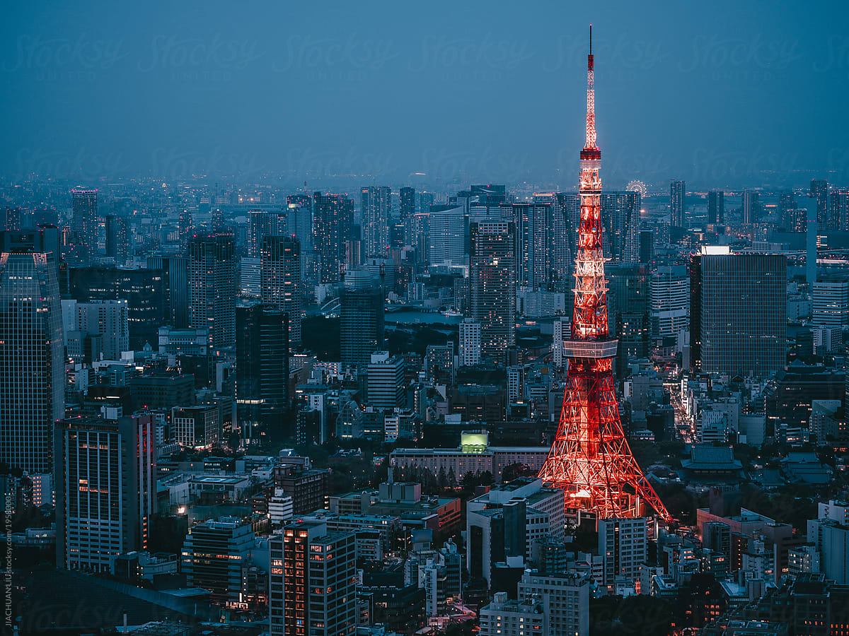Tokyo Tower In Night By Jiachuan Liu Cityscape Tokyo Tower Stocksy United