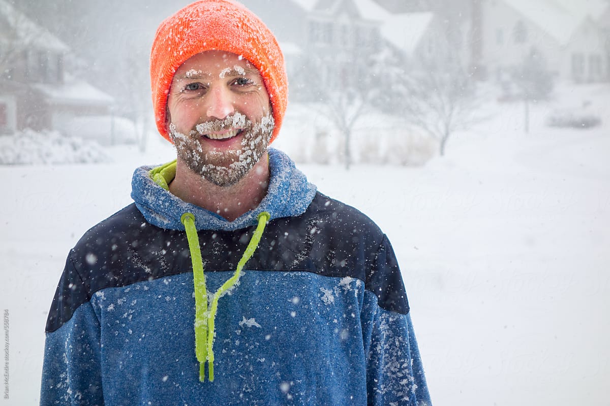 Crazy Man With Beardcicles after Running in the Snow