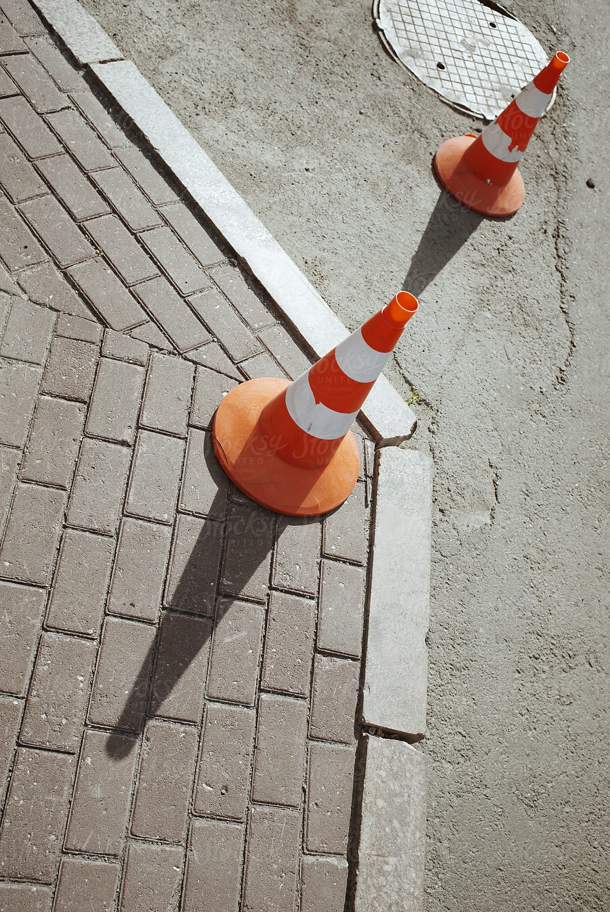 Traffic cones in pedestrian area