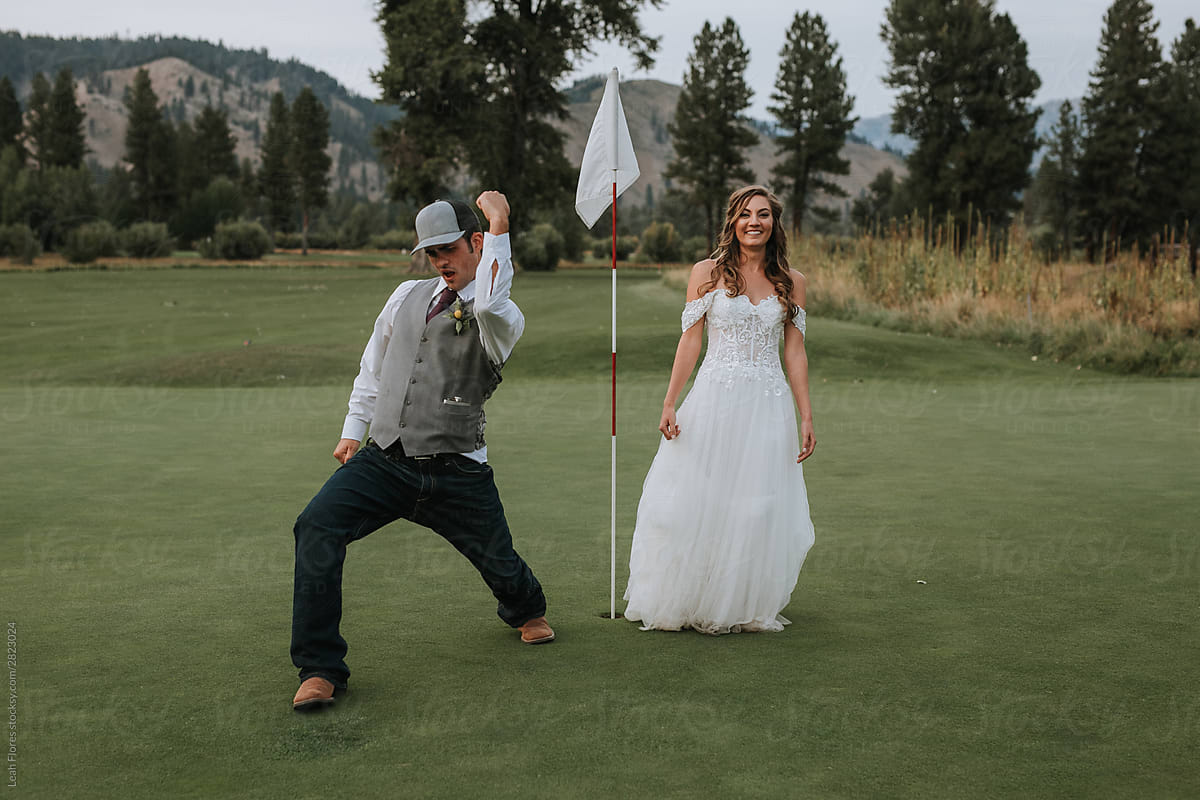 Bride and Groom at Golf Hole