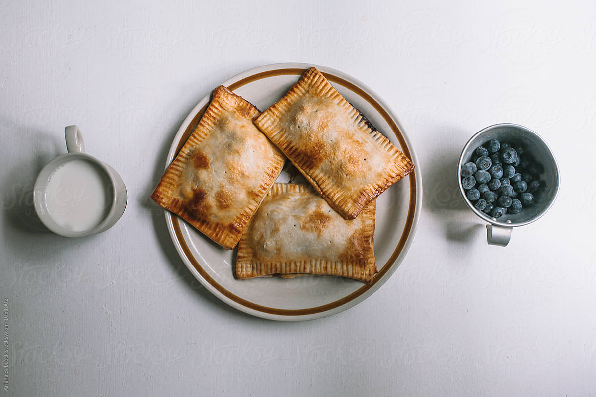 milk, hand pies and blueberries