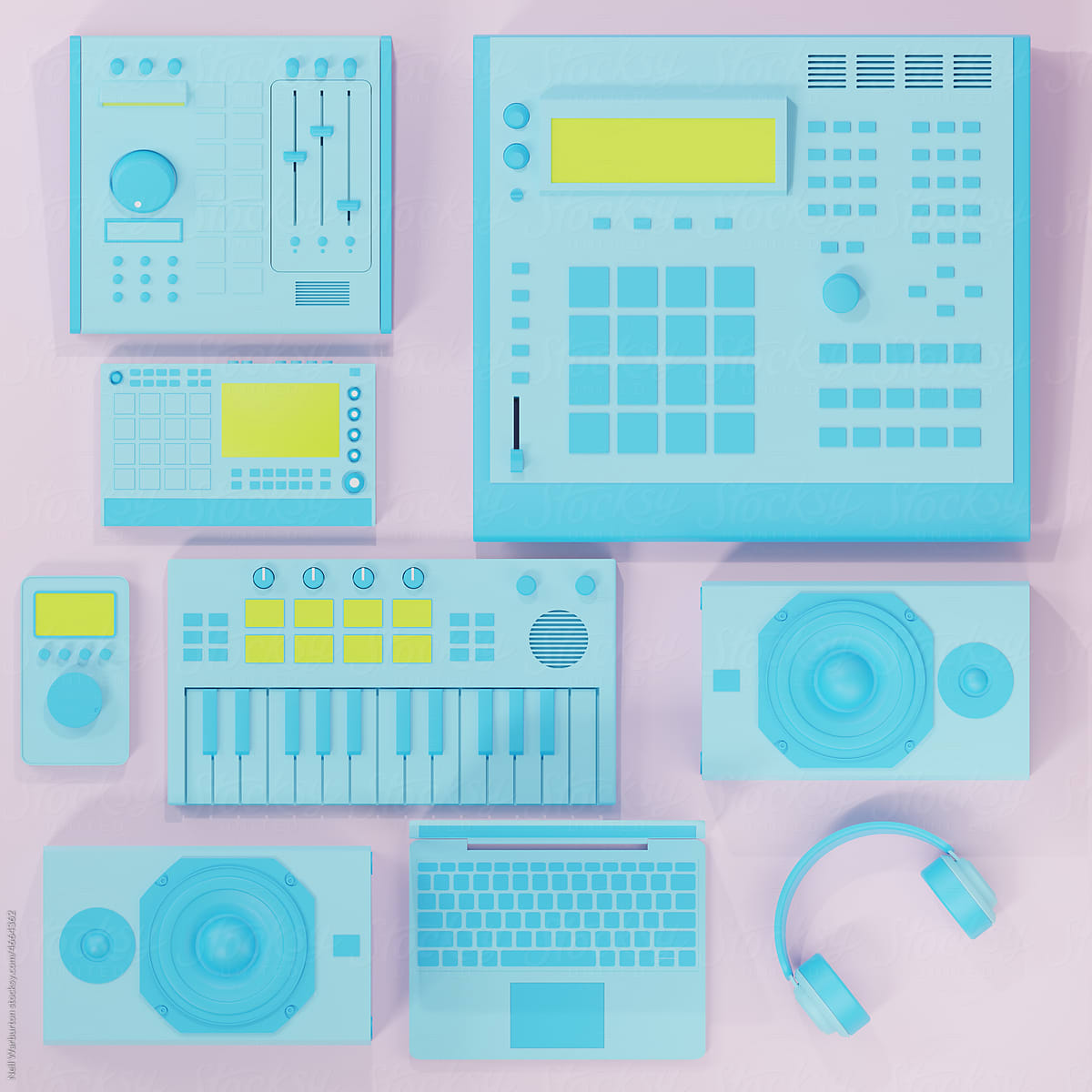 Music equipment on a pink background