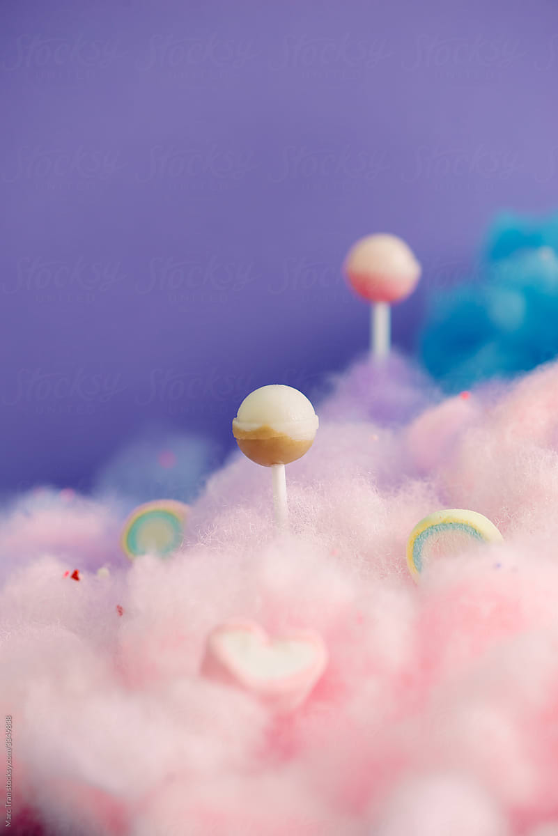 Sweet purple lollipop candy world