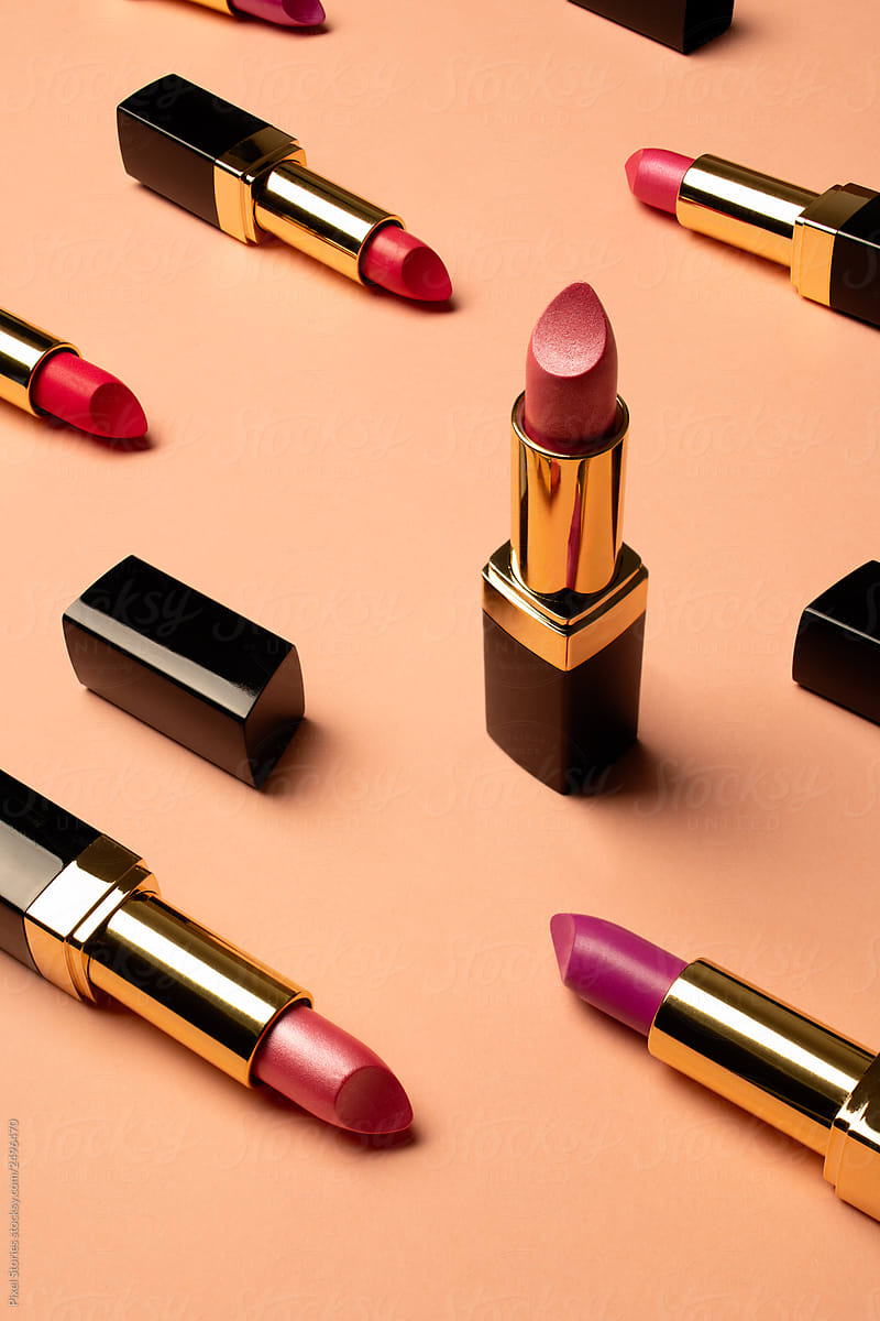 Various shades of makeup product lipstick