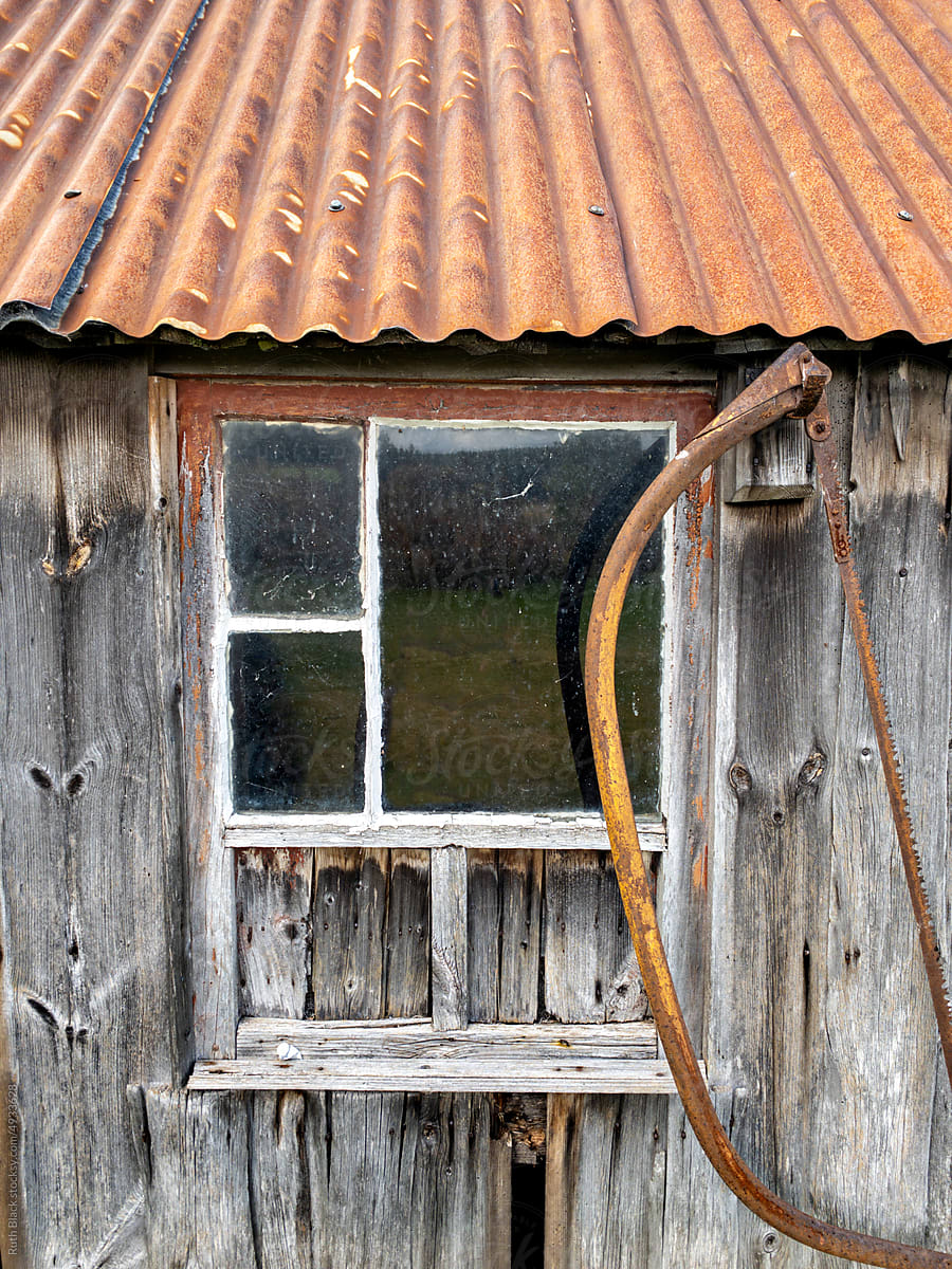 Rustic wooden workshop window