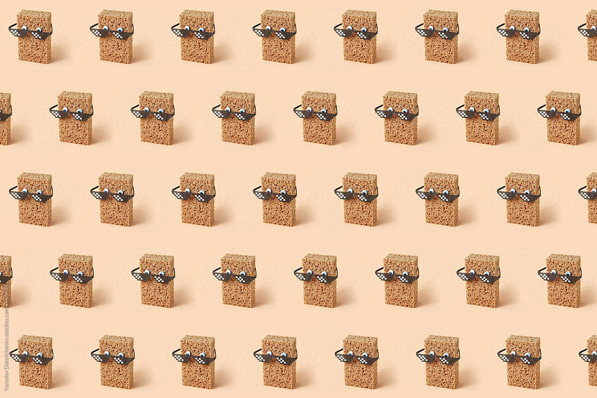 Creative pattern with sponges in pixel glasses.