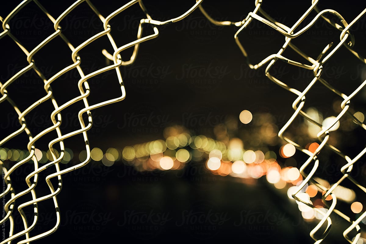 Chain fence with city