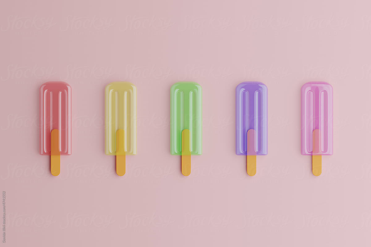 Colorful Ice cream popsicle pattern on pastel pink background.