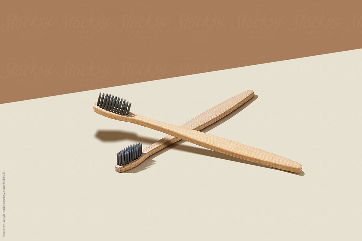Natural wooden eco toothbrushes.