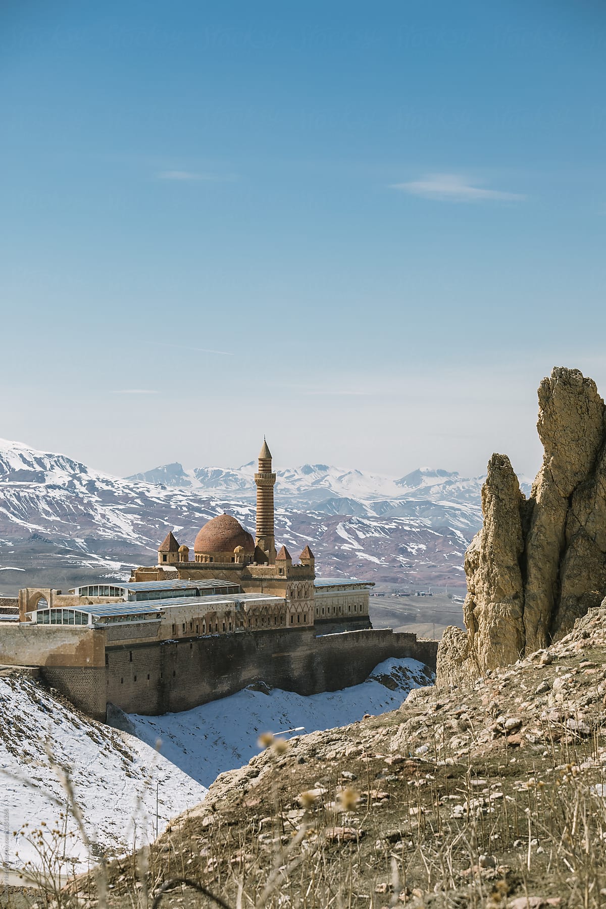 persian palace in snowcovered mountain landscape, dogubayazit, turkey