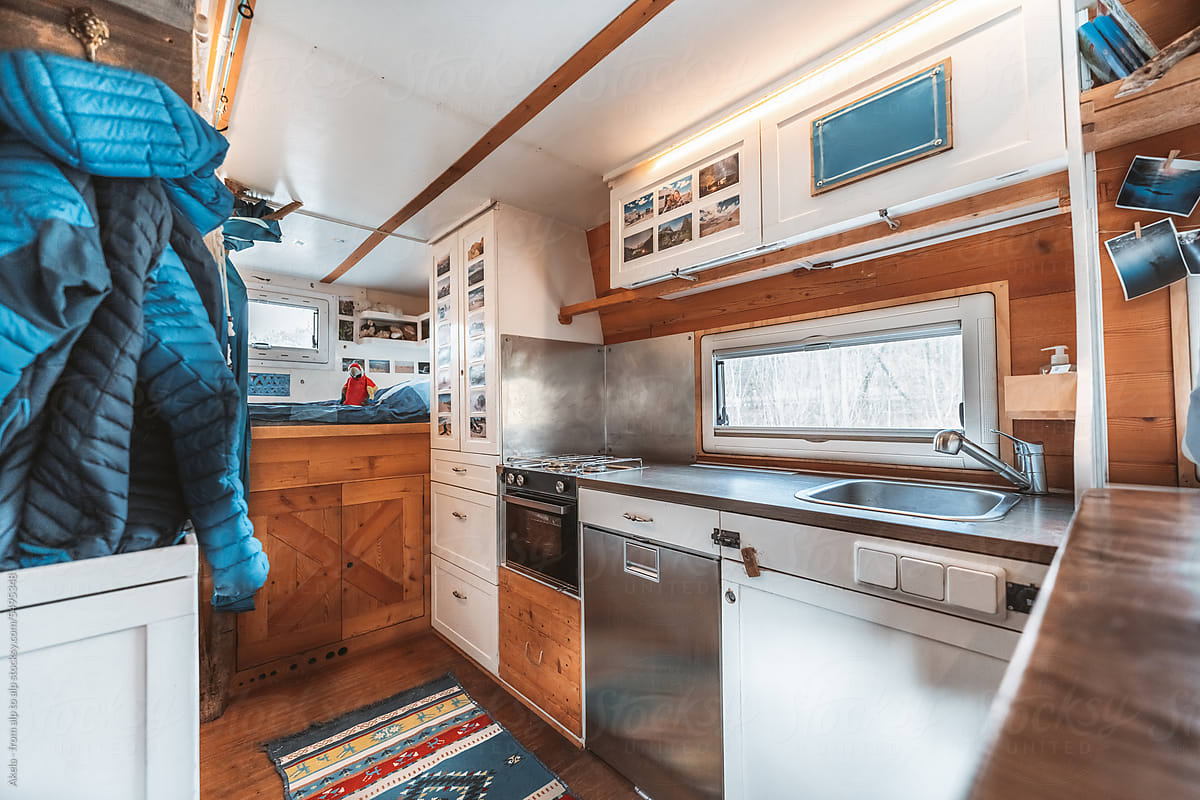 custom kitchen in camper van