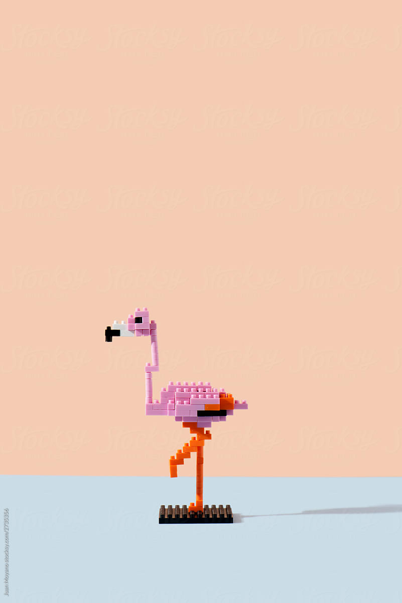pink flamingo made with toy blocks