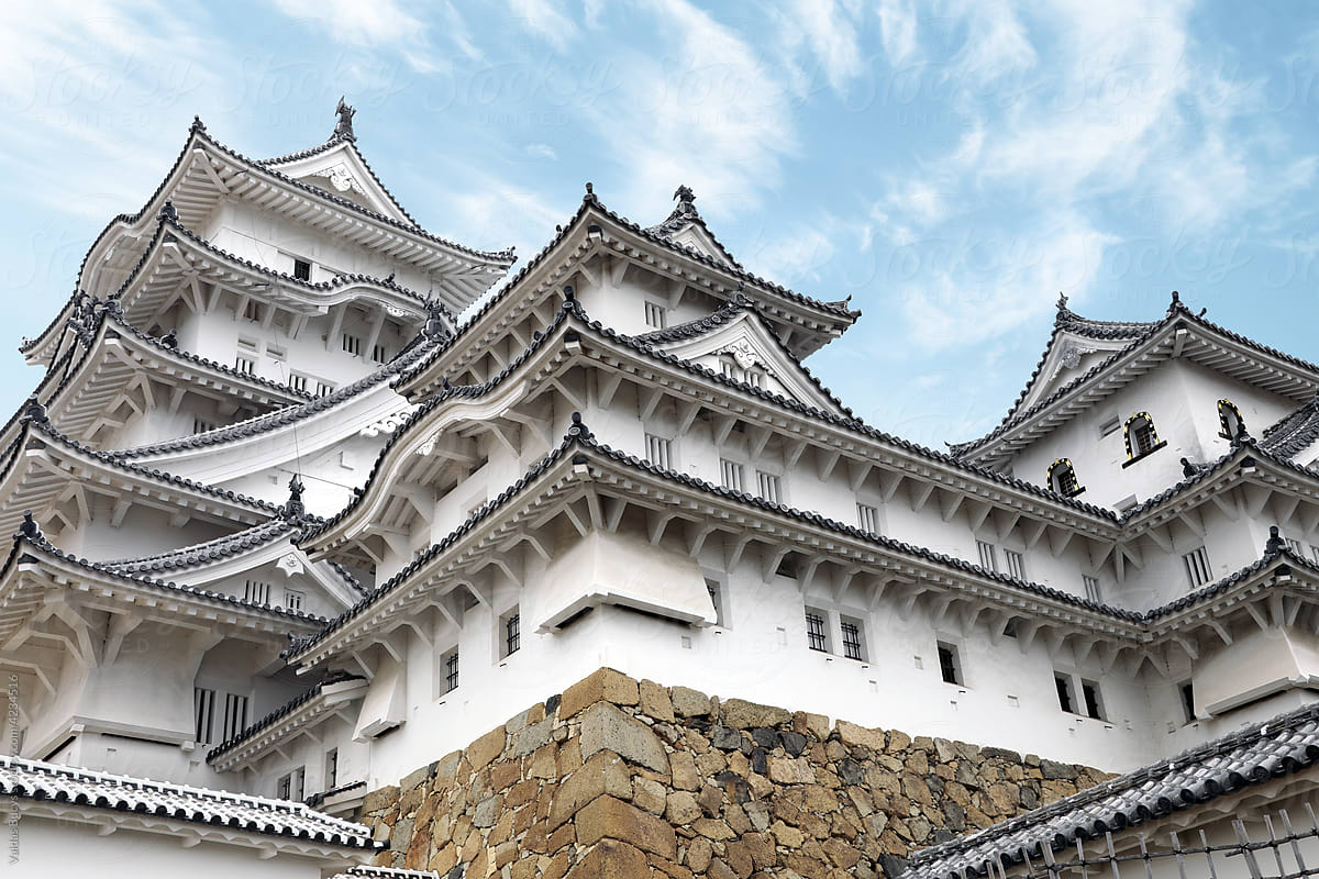 Low angle view at Himeji castle in Japan