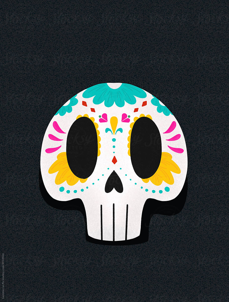 Día de muertos skull with flowers illustration