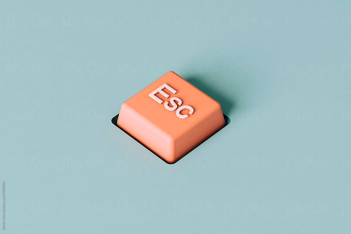 pink Esc button on blue with copy space. 3d render.