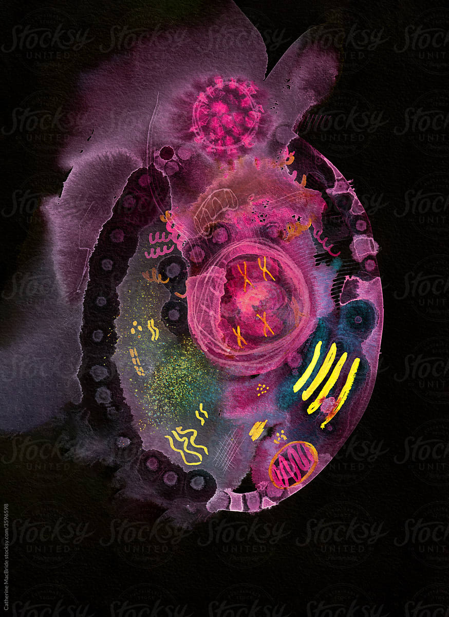 Painting of a virus entering a single cell.