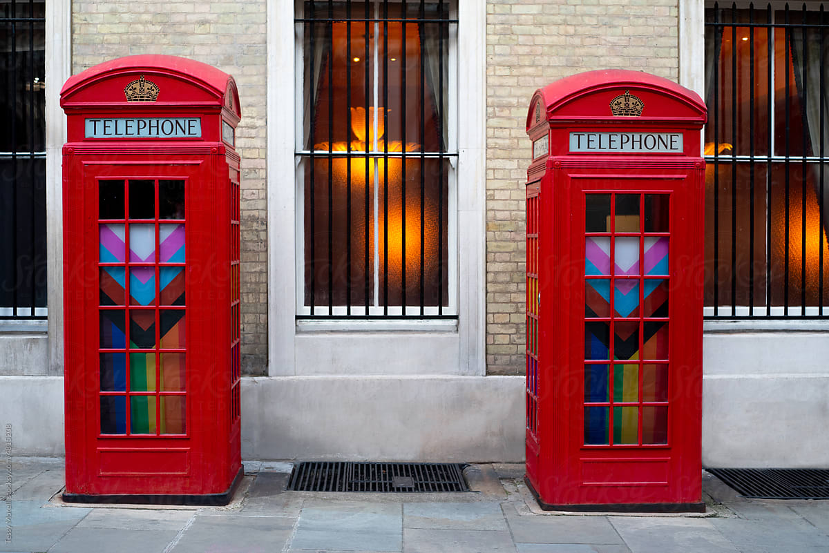LGTBQ+ London flags in phone booth