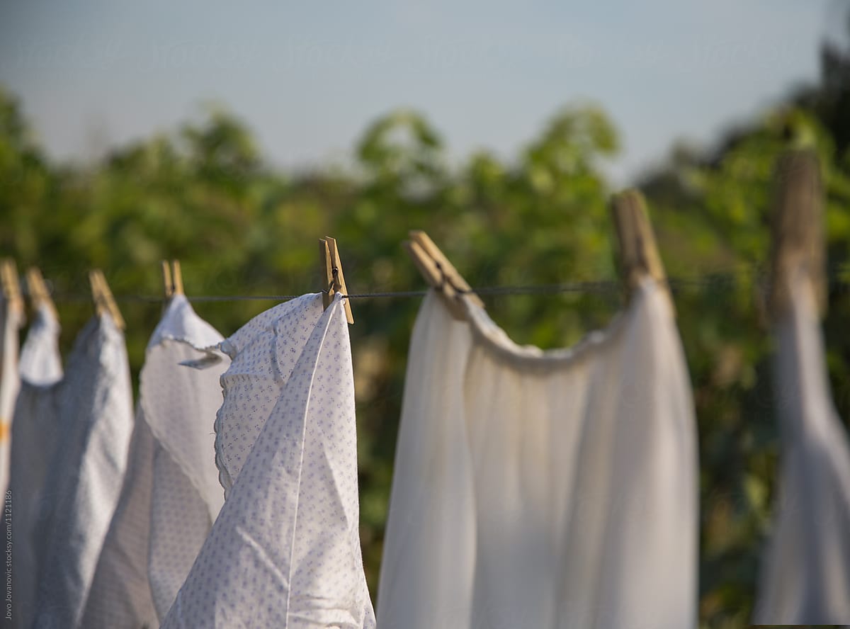 White laundry hanging to dry on a clothes-line