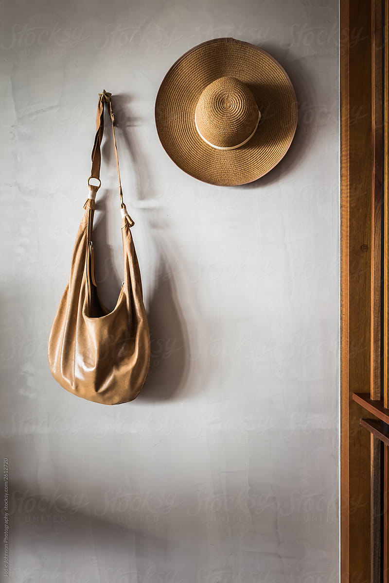Bag and hat on hooks