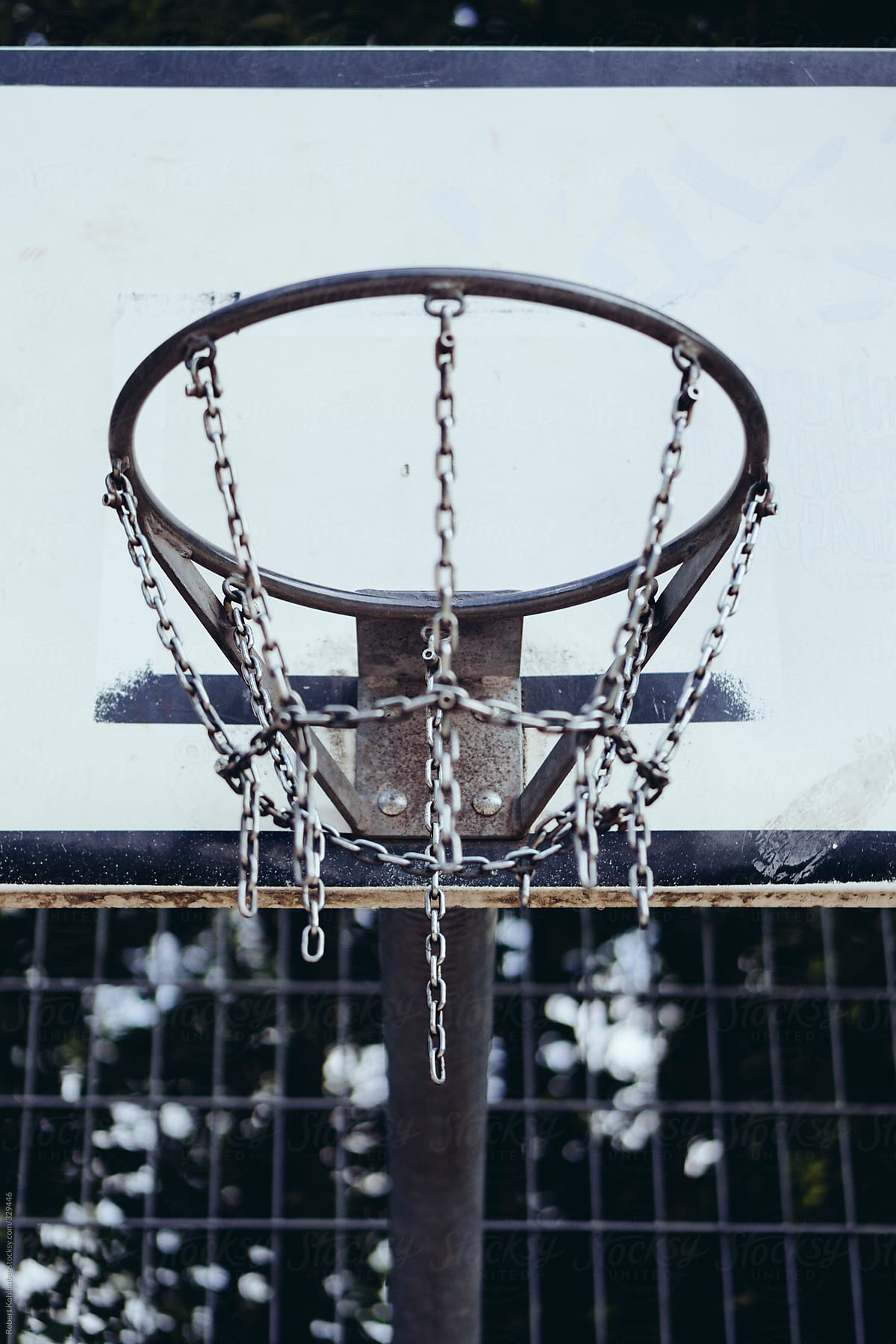 Metal basketball hoop in park