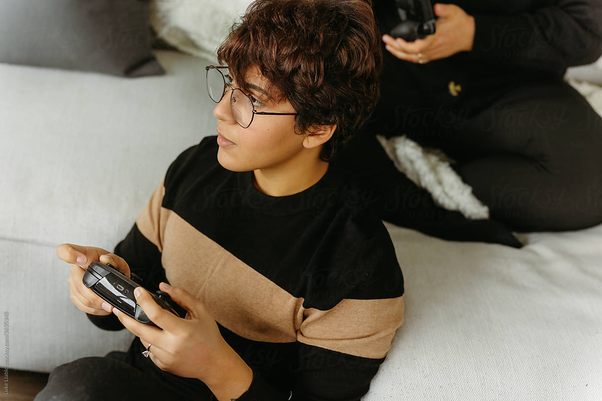 Married couple playing games at home together