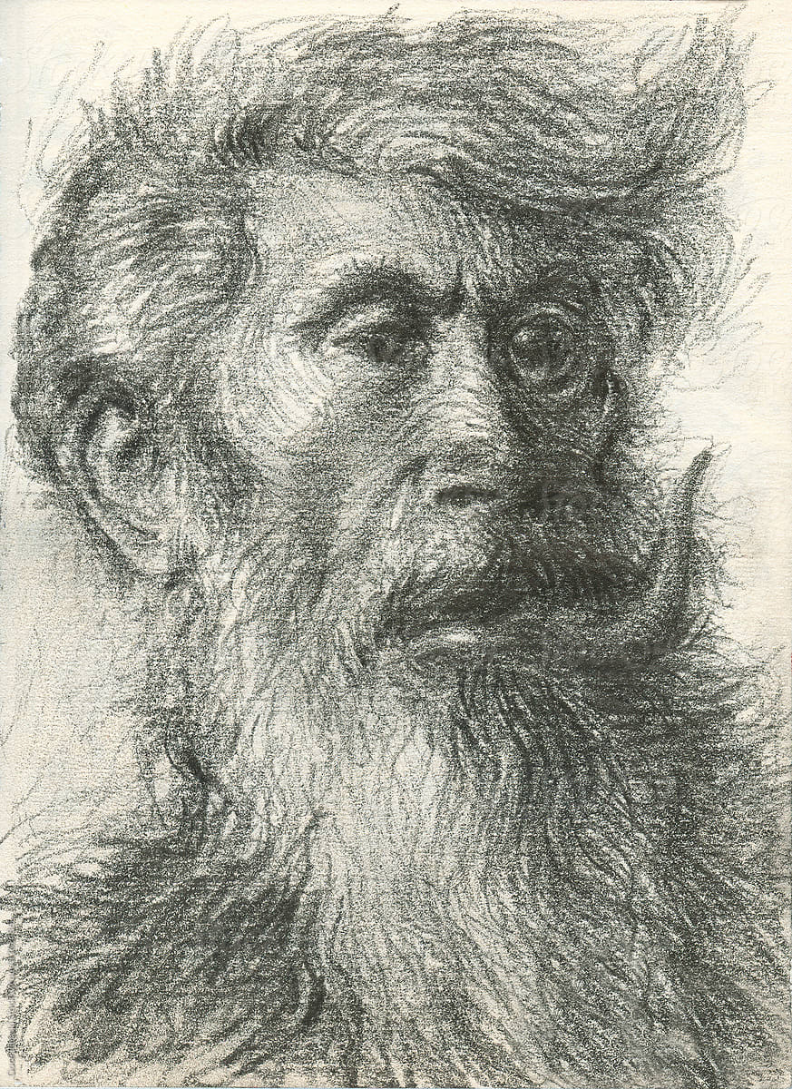 Portrait Drawing Of Two Face Man with Beast Features