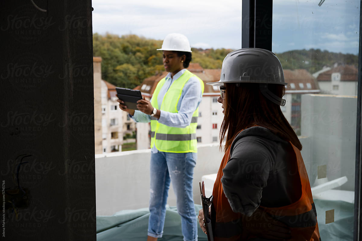 Female engineers at construction site