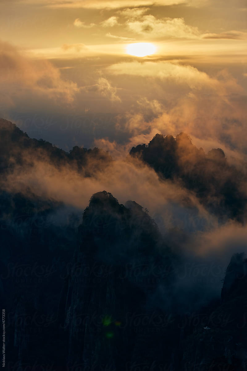 Epic Sunset At Huangshan (Yellow Mountain) In Anhui, China.