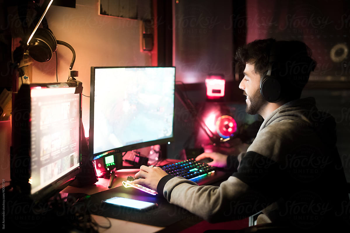 Young man enjoying with video games