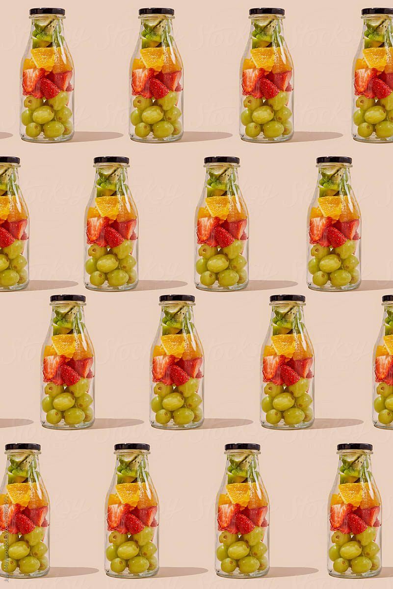glass bottles with fruit