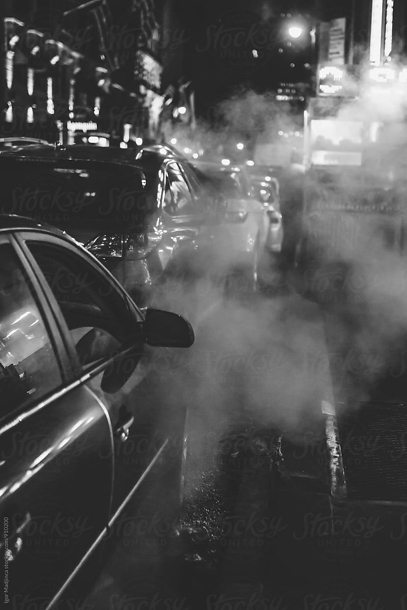 New York street,night,danger,steam