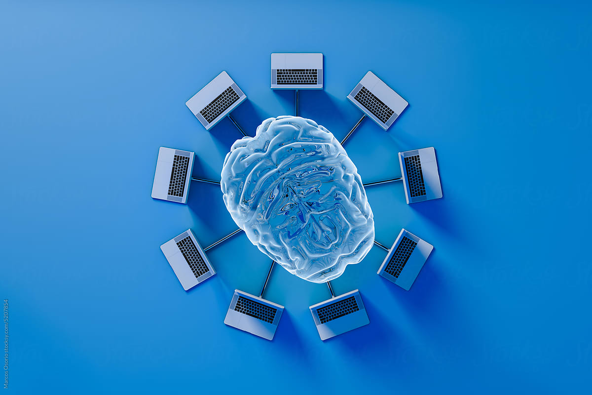 Brain connected to technology