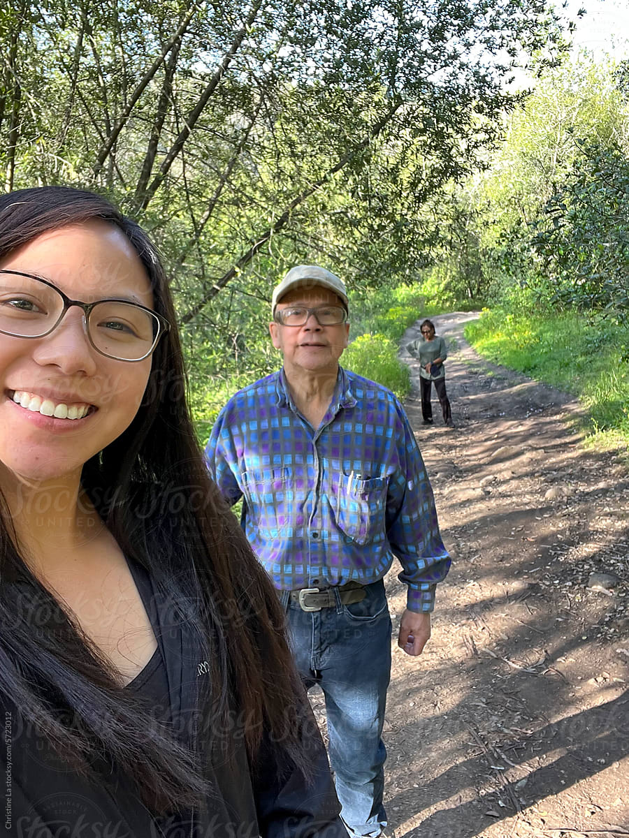 Family selfie on a hike outside