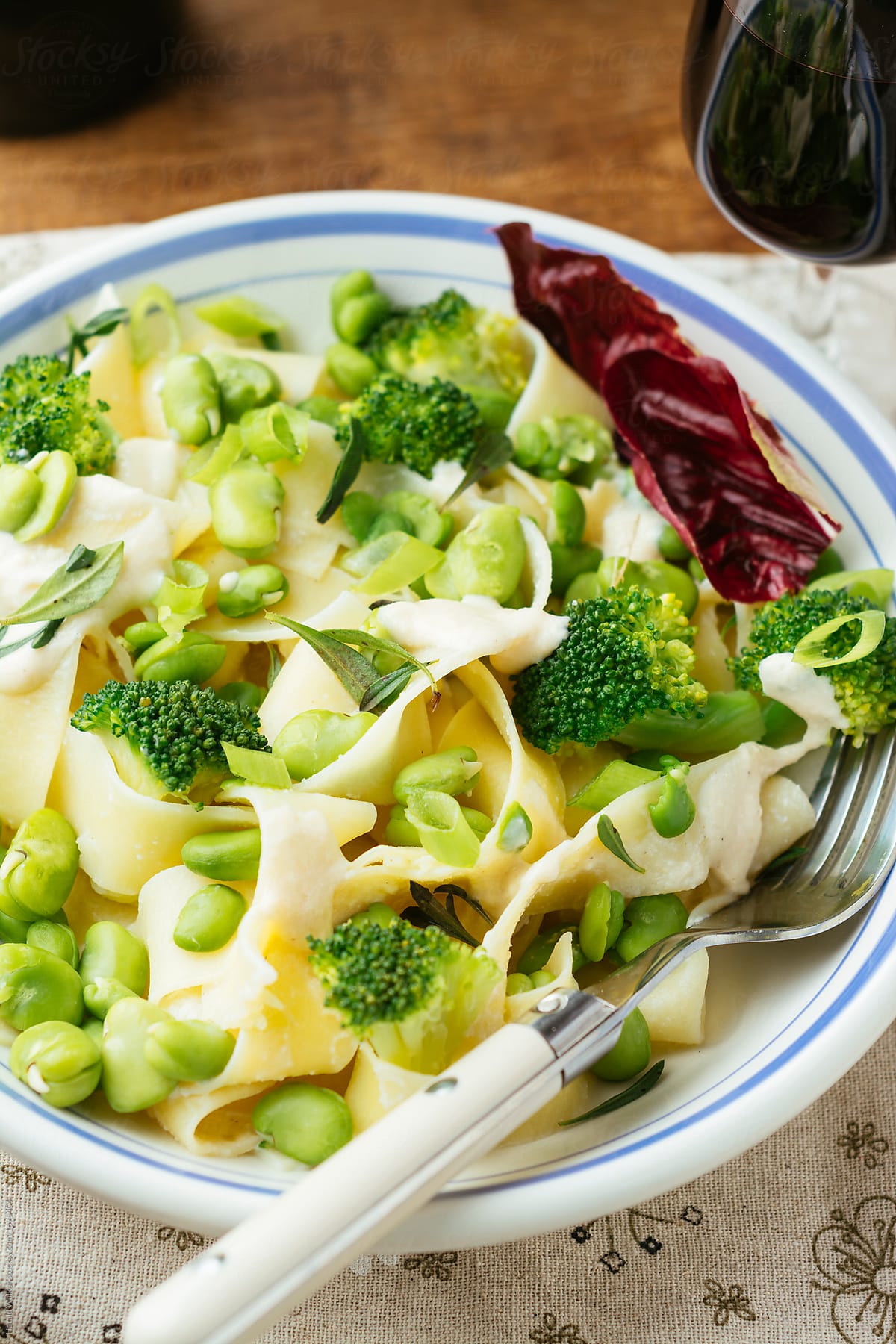 Pappardelle with fava beans and broccoli