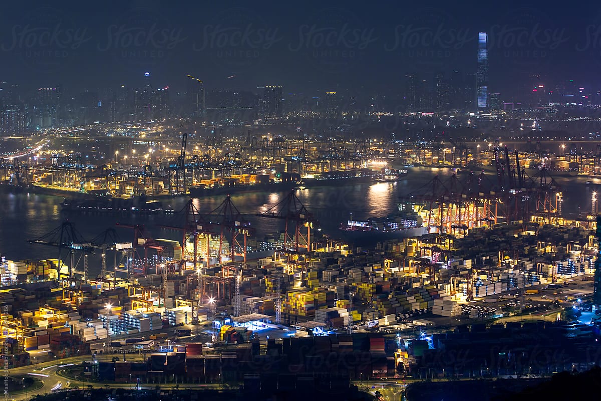 Port of Hong Kong at night