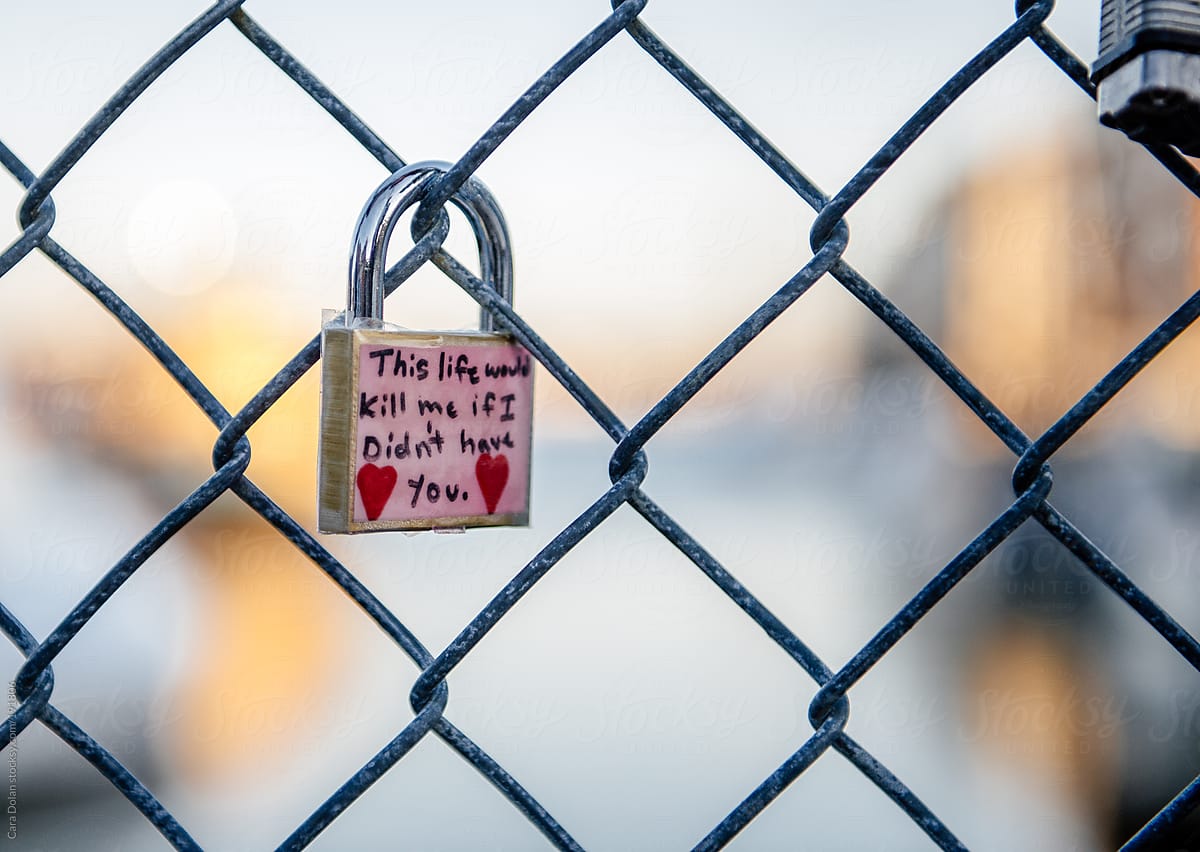 Love locks on a chain link fence