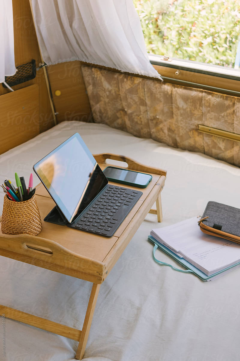 Electronic devices on a folding table