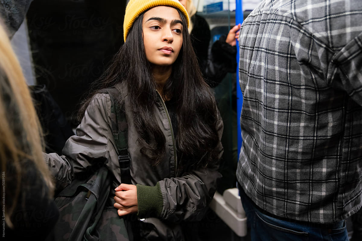 Indian Woman In Crowded Subway