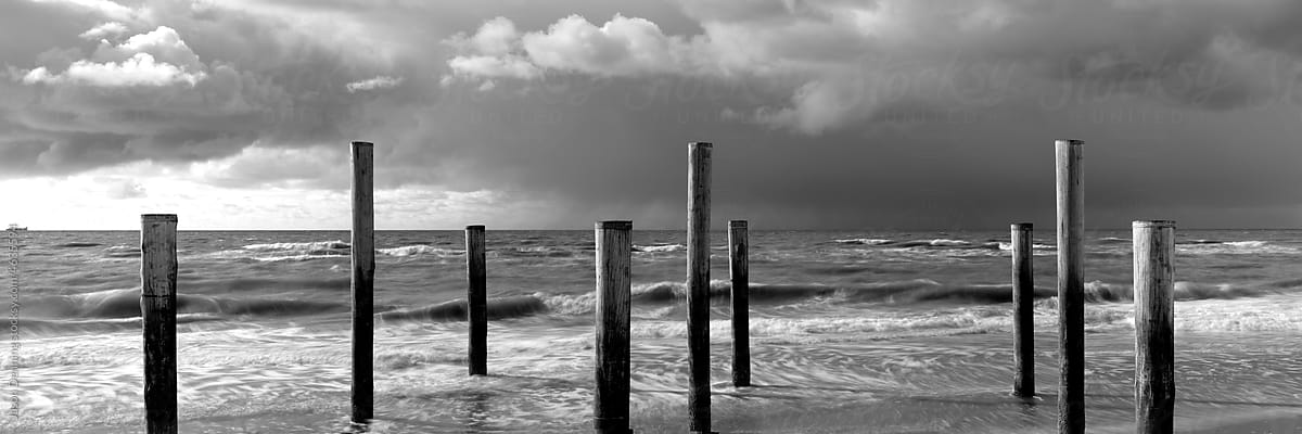 Palendorp Petten Beach Waves Netherlands Black and white
