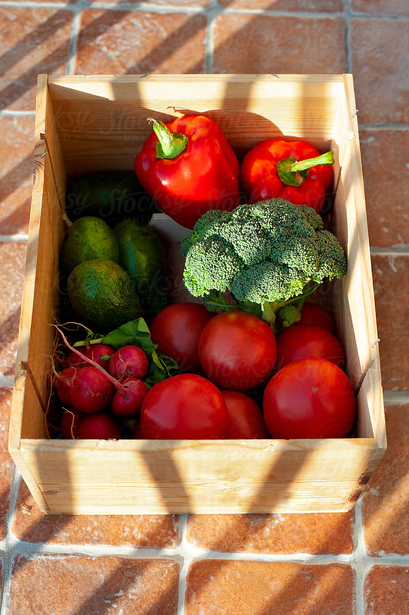 Vegetables in wooden box