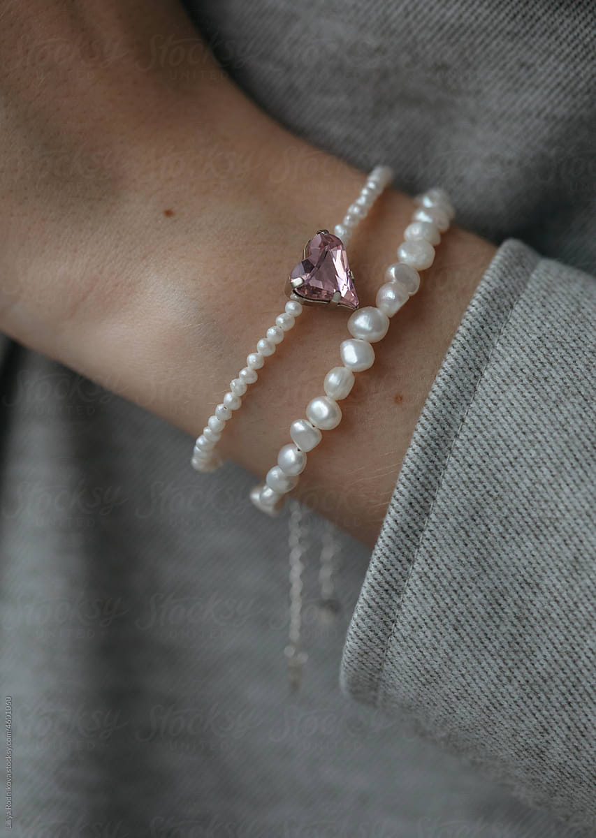 Pearl bracelet with heart charm - pearls jewelry