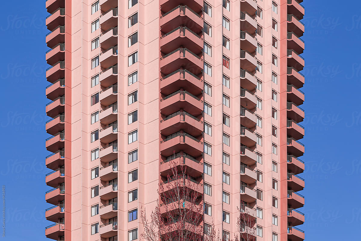 Pink building with balconies