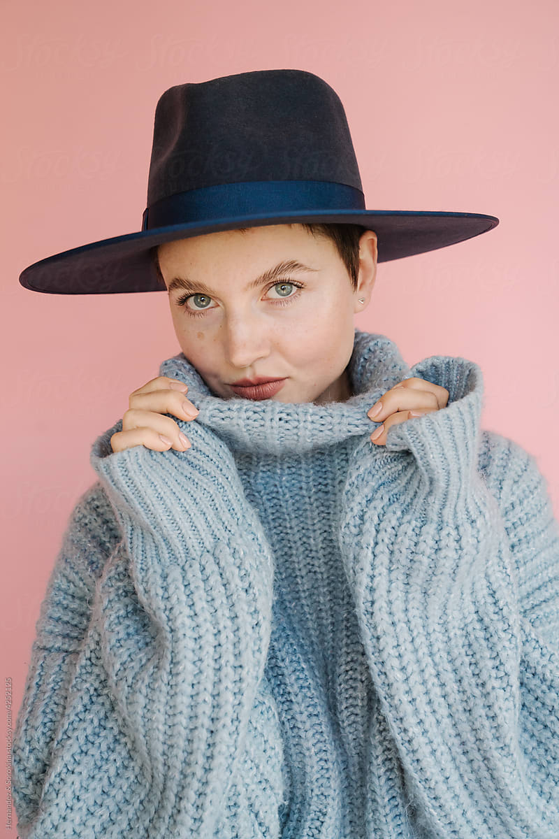 Woman Wearing Hat And Big Sweater