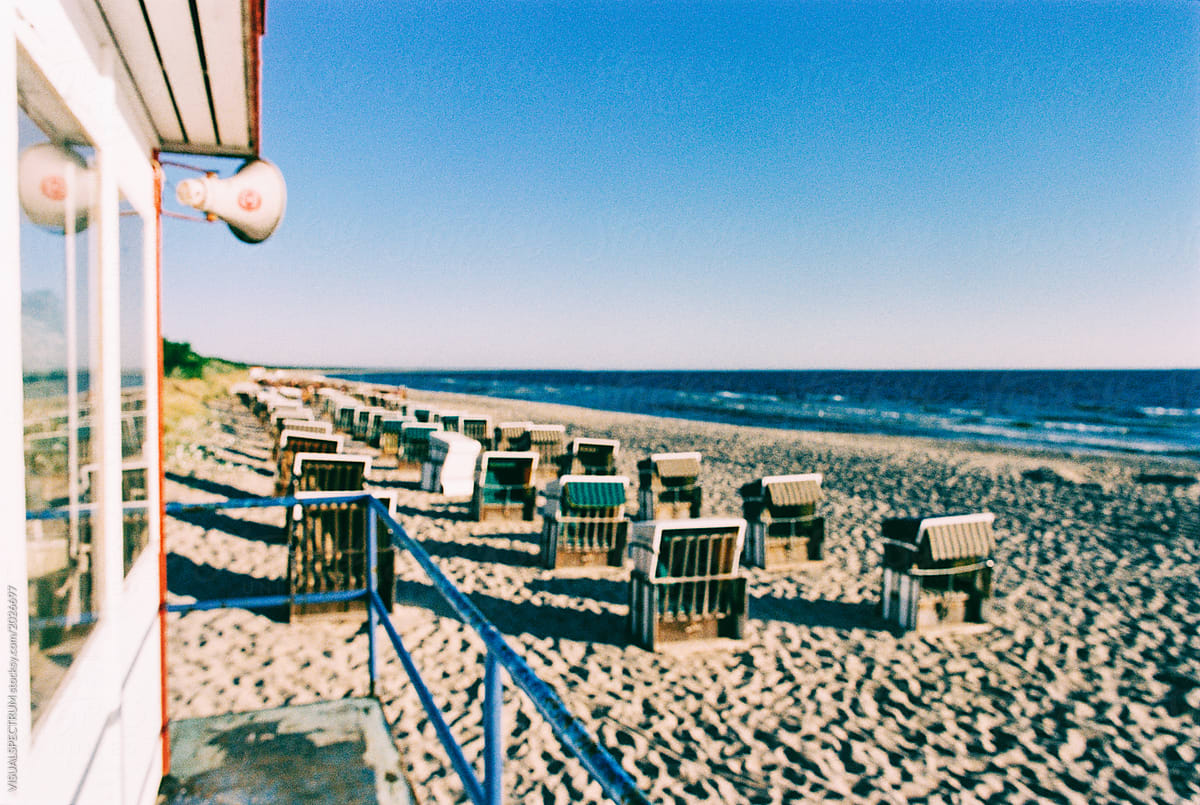 Baltic Sea Beach With Beach Chairs Defocused
