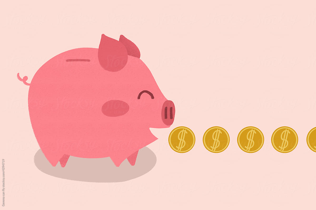 Piggy bank dollar game illustration