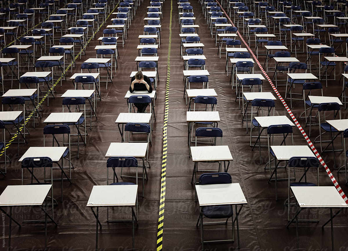 Exam hall with one student