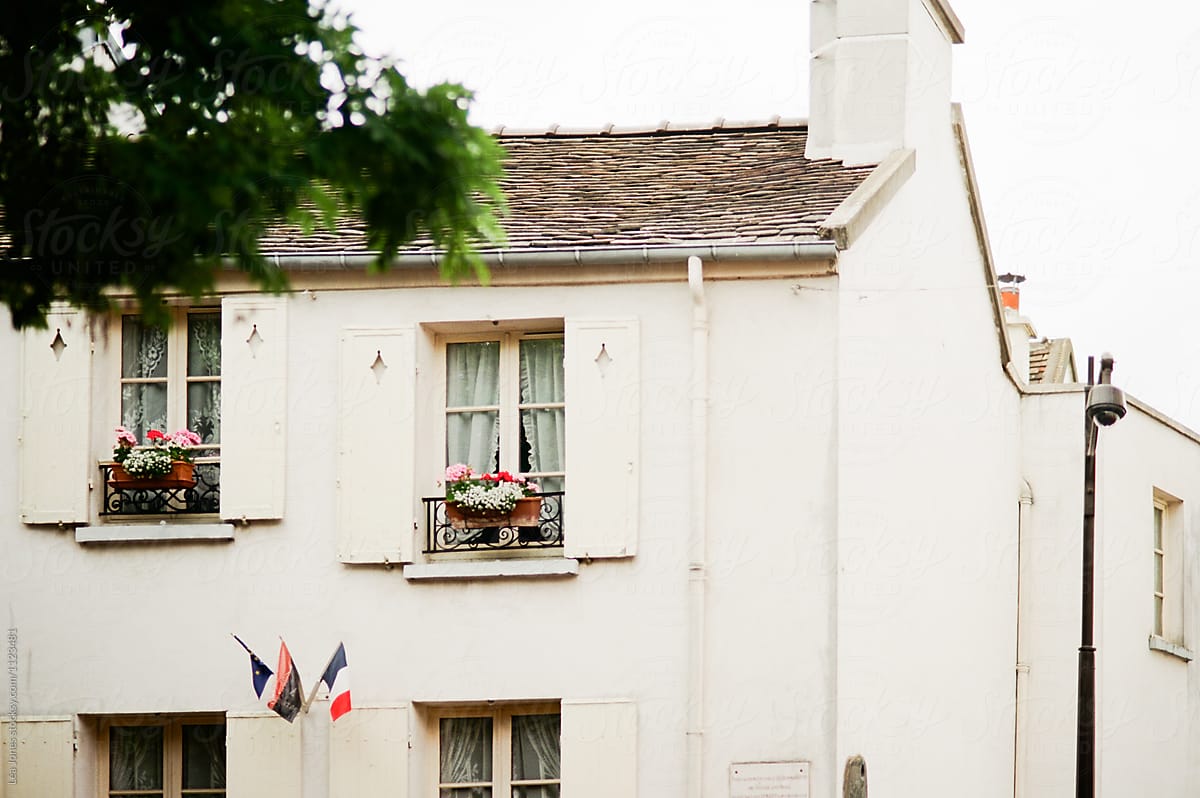 stock photo of window on french building  in paris