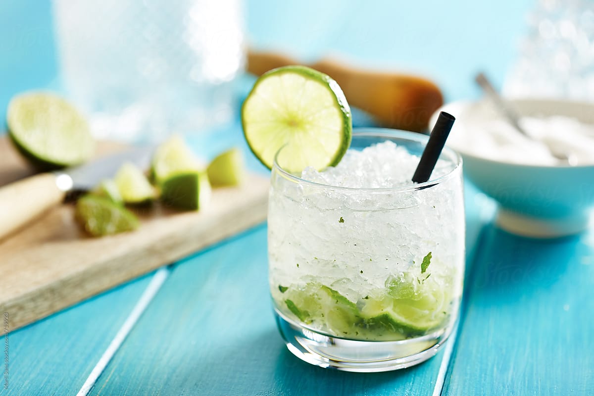 Homemade caipirinha cocktail with lime