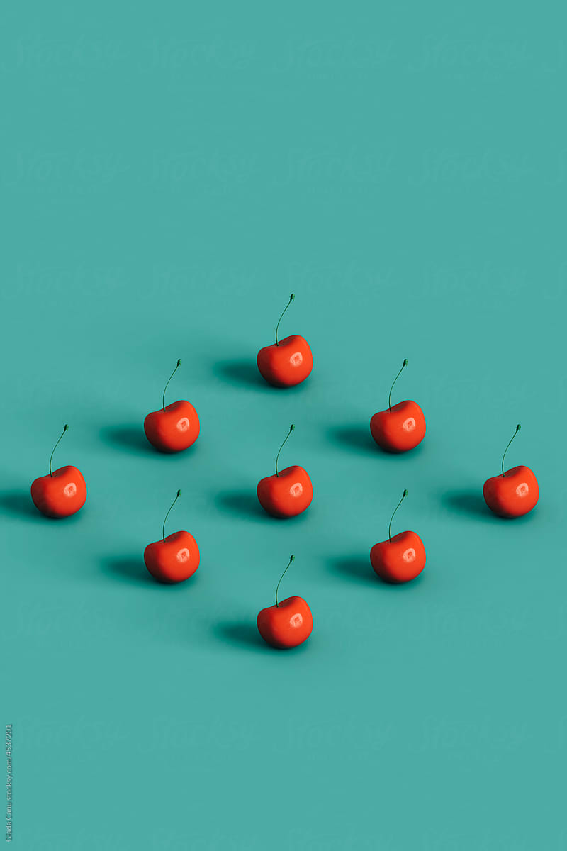 3d rendering of set of cherries.