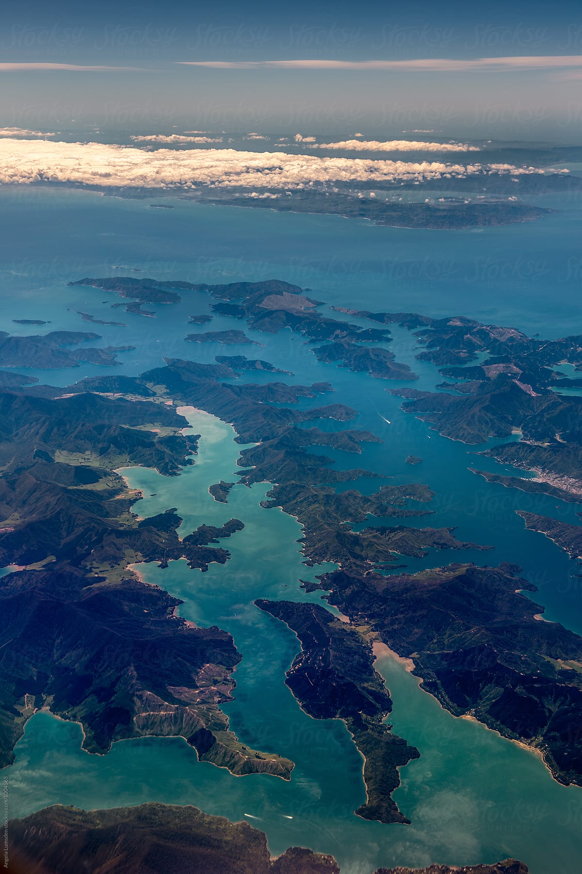 Aerial view Marlborough Sound in New Zealand